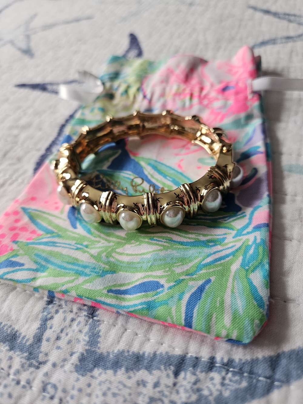 Lilly Pulitzer Gold Pearl Accent Bamboo-Style Bracelet